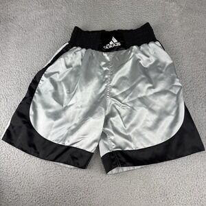 Vintage Adidas Boxing Shorts Mens‎ Lg Silver Black 3 Stripe Thick Waist Trunks